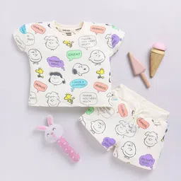 Happy Faces Girls Peanuts Printed Pure Cotton T-shirt with Shorts-picture-26