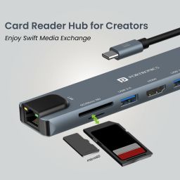 portronics Mport 8 Multiport USB adapter for USB-C devices Plug in your laptop, charger, insert SD Card, connect to keyboard/mouse/ou will use for all your needs. image 5