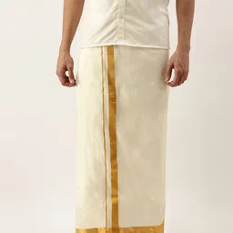 THANGAMAGAN Men Cream-Coloured Solid Mundu-picture-29