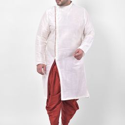 DEYANN PLUS Men Off-White & Red Solid Kurta with Patiala-14