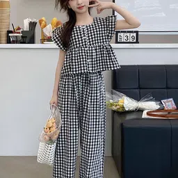 LULU & SKY Girls Checked Top with Palazzos-image-75
