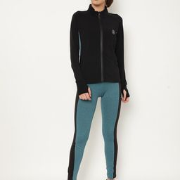 Chkokko Women Black & Teal Green Coloublocked Tracksuit-picture-26