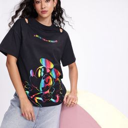 Kook N Keech Disney Mickey Mouse Printed Oversized T-shirt with Cut Out Detail-image-63