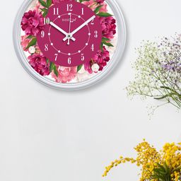 RANDOM White & Pink Printed Contemporary 30.4 cm Analogue Wall Clock-46