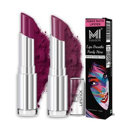 MI FASHION Set Of 2 Creamy Matte Long Lasting Lipstick- 3.5 g Each Purple 12- Wine 27-17