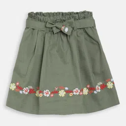ELLE Girls Olive Green & Red Solid A-Line Mini Skirt-picture-3