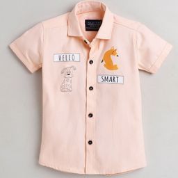 Polka Tots Half Sleeves Fox Print Shirt - Peach-image-68