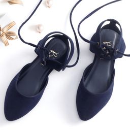 Hola Bonita Slip On Solid Color Bellies With Lace Closure - Navy Blue-image-79