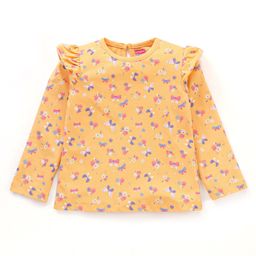 Babyhug 100% Cotton Full Sleeves Top with Frill Detailing Floral Print - Orange-image-38