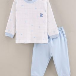 Zero Interlock Full Sleeves Top And Lounge Pants Set Rabbit Print - Blue White-picture-5