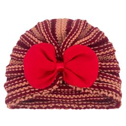 SYGA Baby Boy Girl Kids Bow Striped Knitted Hat Children Bowknot Hat - Burgundy-image-65