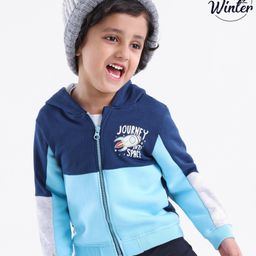 Babyoye Brushed Fleece Fleece Full Sleeves Hooded Sweatshirt Space Shuttle Print - Blue-image-39