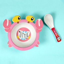 Mihar Essentials Bamboo Fibre Feeding Bowl with Spoon Crab Shape (Color & Print May Vary)-14