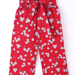 CrayonFlakes Seamless Flowers Printed & Paperbag Waist Detailed Belted Palazzo - Red-image-60