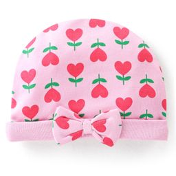 Babyhug 100% Cotton Cap with Heart Printed - Pink-image-49