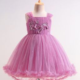 Mark & Mia Sleeveless Shimmered Party Frock with Floral Embroidery & Frill Detailing - Pink-image-25