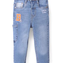 Babyhug Denim Full Length Stretch Washed Jeans With Alphabet Embroidered - Blue-image-86