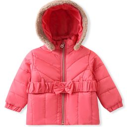 Babyhug Full Sleeves Front Open Padded Hoodie with Bow Detailing & Waist Belt - Pink-image-47