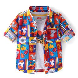 Babyhug Cotton Woven Full Sleeves Animal Printed Shirt with T-shirt - Red & White-image-67