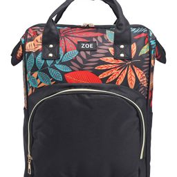ZOE Multifunctional Diaper Backpack Leaves Print- Black-image-73