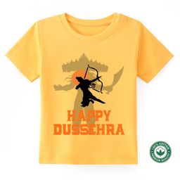 BLUSHES Dussehra Theme 100% Cotton Half Sleeves Happy Dussehra Text Printed Tee - Yellow-picture-19