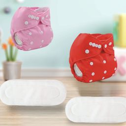 Sparkle Joy Washable & Reusable Cloth Diapers/Nappies Combo Pack of 2 Free size With 2 organic cotton White inserts - Red & Pink-7
