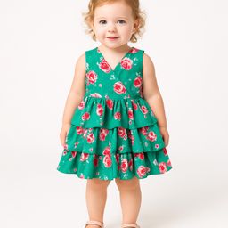 Mark & Mia Cotton Woven Sleeveless Frock with Floral Print - Mint-image-22