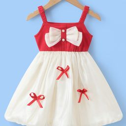 Mark & Mia Sleeveless Solid Color with Bow Detailing Fit & Flared Party Frock - Red & White-image-31