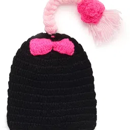 MayRa Knits Hand Knitted Bow Crochet Designed & Braid Embellished Cap - Black-picture-45