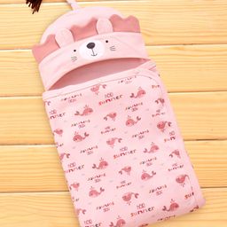 Baby Naturelle & Me Interlock Knit Hooded Wrapper with Dolphin Print & Bear Applique L 76 x B 84 cm - Light Pink-image-34
