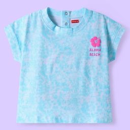 BABYHUG Cotton Knit Half Sleeves T-Shirt with Aloha Beach Text Print - Light Blue-image-32