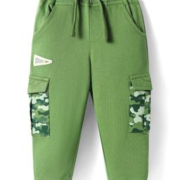 Babyhug Cotton Terry Full Length Jogger Fit Lounge Pant with Ribbed Waist & Camo Print Pockets - Green-picture-5