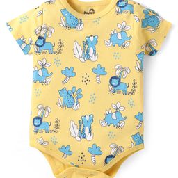 Doodle Poodle 100% Cotton Knit Half Sleeves Jungle Theme Printed Onesie - Yellow-image-61