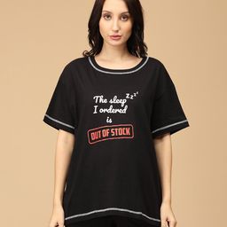 The Mom Store Cotton Half Sleeves The Sleep I Ordered Is Out Of Stock Text Printed Oversized Maternity Tee - Black-image-7