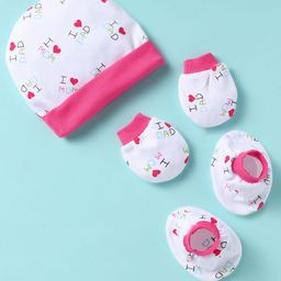 Ben Benny 100% Cotton Knit Cap Mittens & Booties Set With Text Print Pink - Diameter 9 cm-image-20