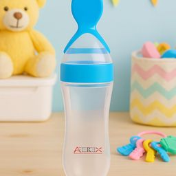 AEREX BPA Free Feeding Bottles | Newborn Baby Feeding Bottle with Spoon | Baby Squeezy Food Feeder for Baby | Feeding Spoon Bottle for Semi-Solid Food, Cereals, Fruit Food Feeder (Blue)-30