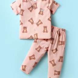 Toffyhouse Cotton Knit Half Sleeves Co-Ords Night Suit With Bear Print - Beige-image-96