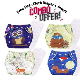 Butterthief Printed Reusable Cloth Diapers with insert For New Born Baby (4 Diapers and 4 Organic Cotton Absorber) Pack of 4-image-44