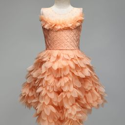 Enfance Sleeveless Stone Embellished & Embroidered Ruffle Detailed Knee Length Dress - Peach-image-90