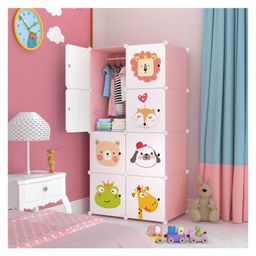 Butterthief Cartoon Printed Collapsible Wardrobe, 8 Cubes Almirah for Kids & Toddlers - Dark Pink-picture-28