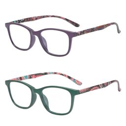 SYGA Pack of 2 Anti-Blue Ultra Light Reading Glasses, The Elderly Reading Fashion Pattern Glasses for Women (Purple & Green)-image-28