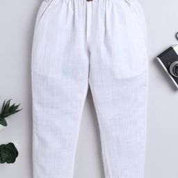 BAATCHEET Cotton Linen Woven Striped Pant - White-image-69