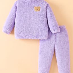 Mark & Mia Full Sleeves Co-Ord Winter Wear Night Suit with Bear Design - Light Purple-picture-32