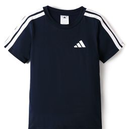 Adidas Kids Cotton Knit Half Sleeves T-Shirt with Tape Detailing - Navy Blue-image-61