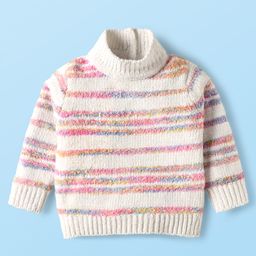 Babyhug Knitted Full Sleeves High Neck Striped Pullover Sweater - White-picture-39