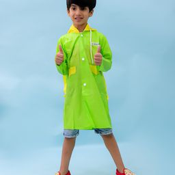 M'andy Polyester Full Sleeves Colour Blocked Hooded Raincoat - Green-image-35