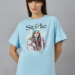 98 Degree North Graphic Printed Round Neck Drop-Shoulder Sleeves Cotton T-shirt-image-98