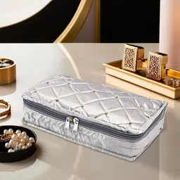 Kuber Industries Grey & Gold Toned Satin Jewellery Organiser Kit With 6 Pouches-80