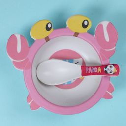 Mihar Essentials Bamboo Fibre Feeding Bowl with Spoon Crab Shape (Color & Print May Vary) image 4