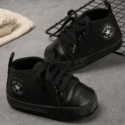Neska Moda Baby Text Patch Embroidered Lace Up Booties - Black image 5